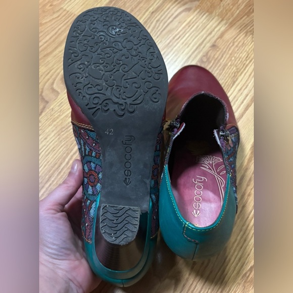 Chic Burgundy and Teal Ankle Boots - Picture 6 of 7